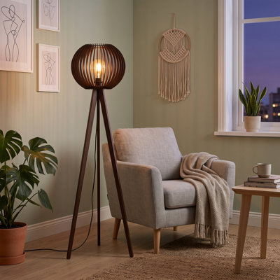 Lampe sur pied sculpturale en noyer