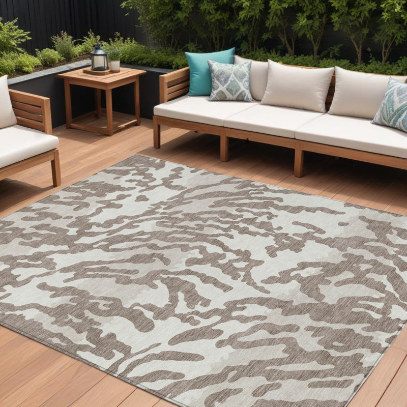 Tapis intérieur lavable à motif animal taupe 9 'x 12' brun et ivoire