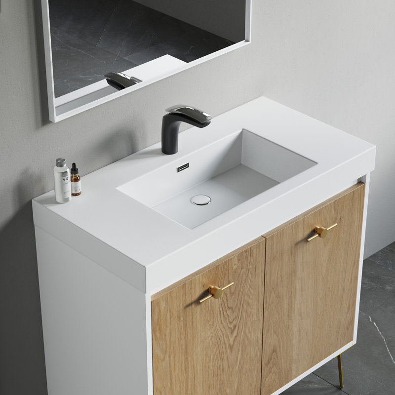 Dowell 36" White Resin Rectangular Drop-In Bathroom Sink with Overflow