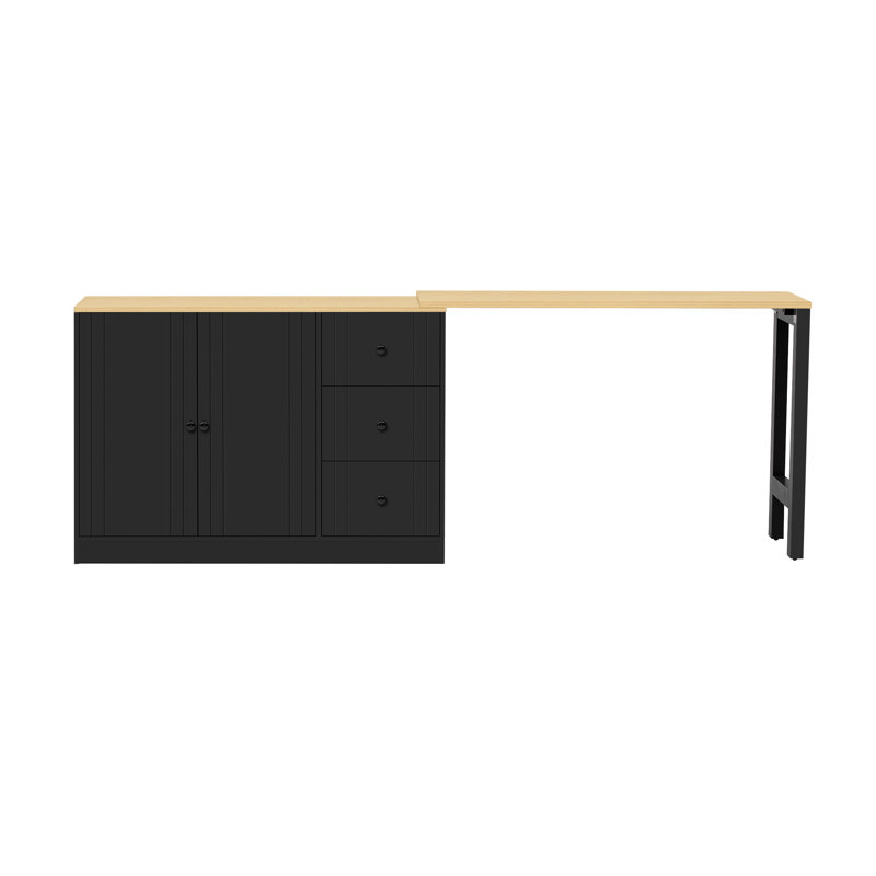 Îlot de cuisine avec table extensible, Brun / Noir