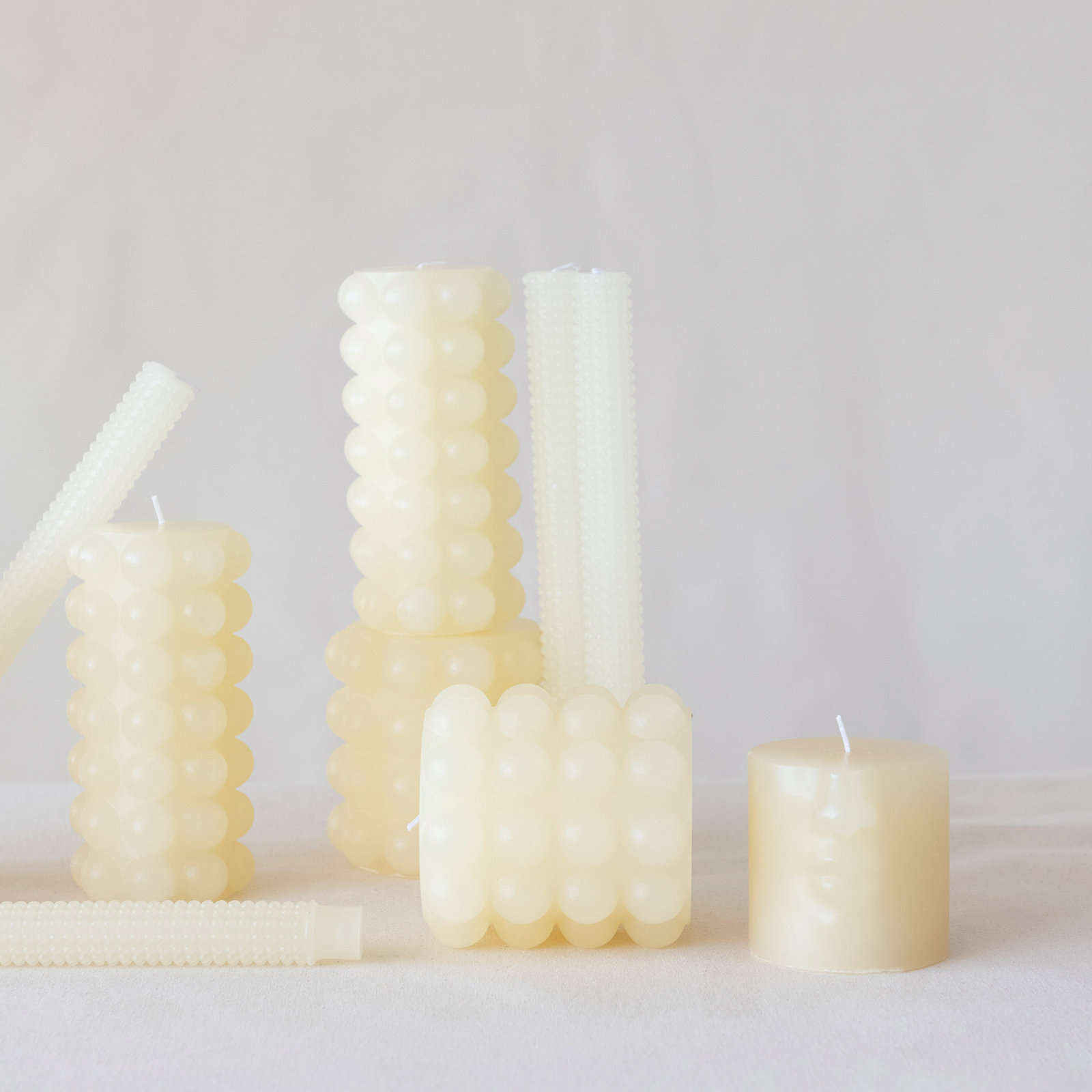 Unscented Hobnail Taper Candles, Cream