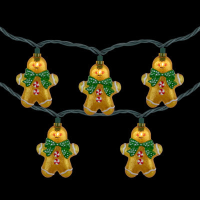 10ct Gingerbread Man Christmas Lights Clear Lights Green Wire