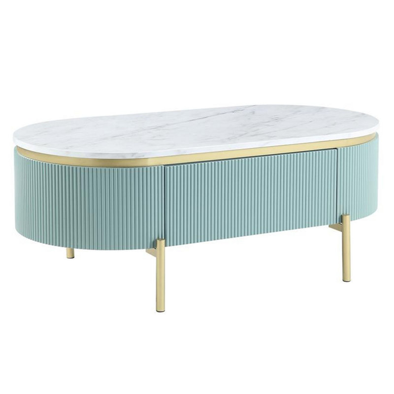 Maxym Coffee Table, White/Teal