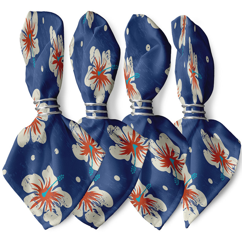 Ensemble de serviettes 4 pièces Cairo Hibiscus Blooms, L 18 po x L 18 po, Bleu