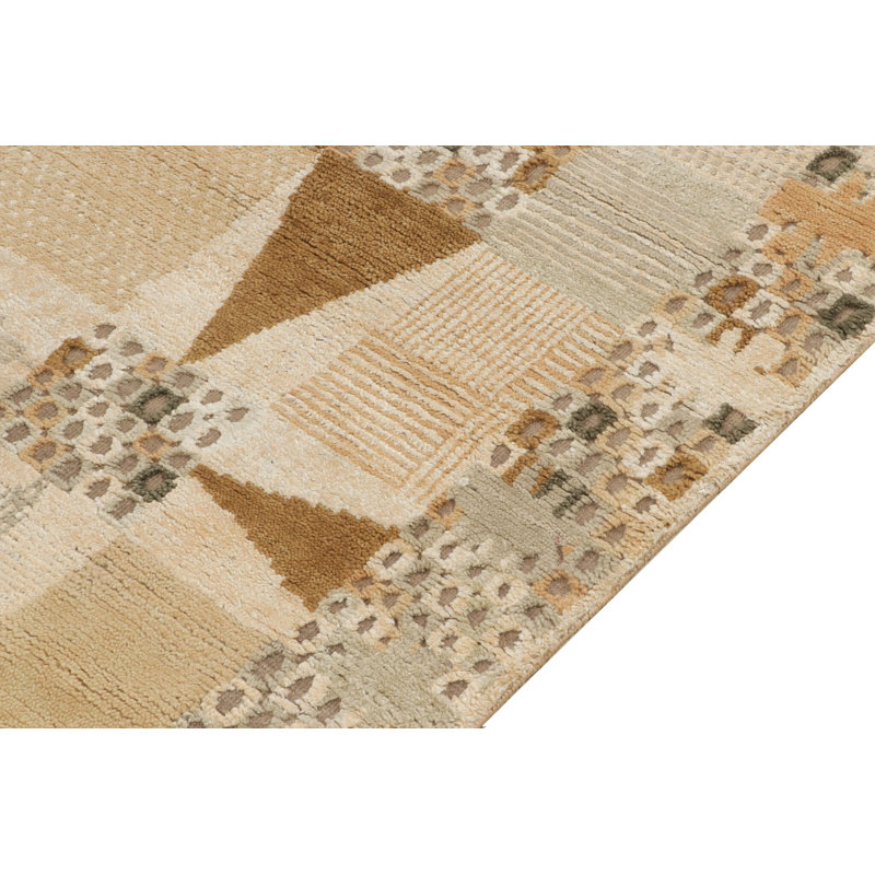 Scandinavian Hand Knotted Wool Geometric Area Rug, Rectangle 10' x 14'