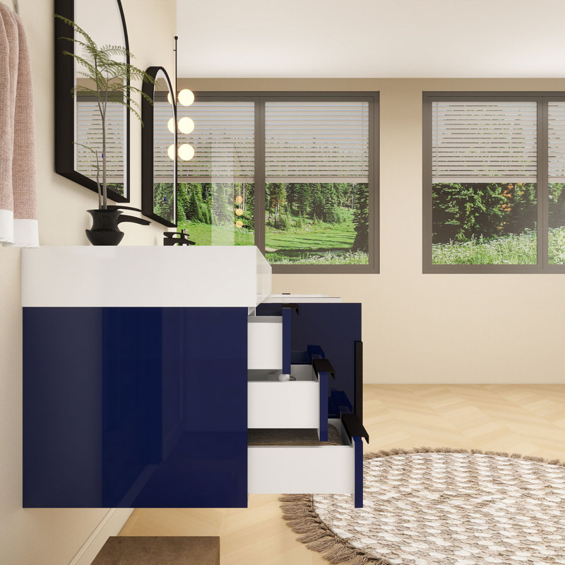 Meuble-lavabo simple mural 72 po Jessica, Bleu marine