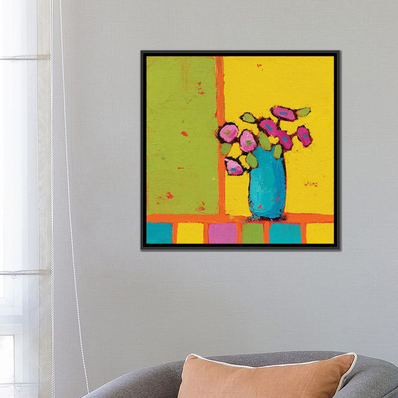 «Turquoise Vase», reproduction d'art sur toile, H 18 po x l 18 po x P 1,5 po, Toile avec cadre noir, Pas de tapis