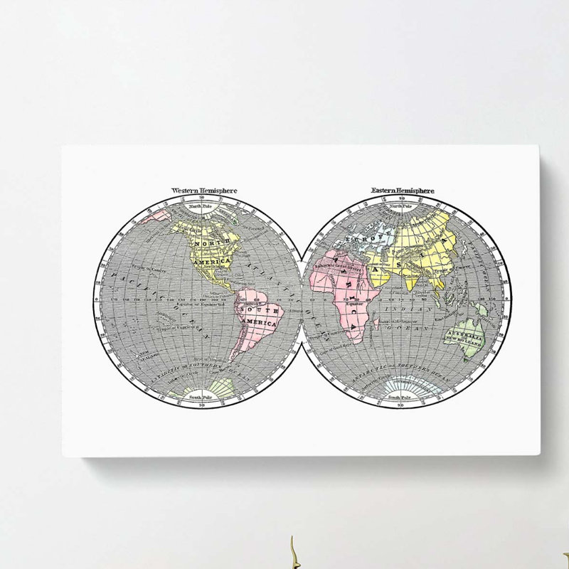 World Map Illustration - Wrapped Canvas, 35cm H x 50cm W x 3cm D
