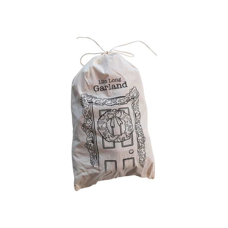 Handmade Wool Felt Ball Garland In Printed Drawstring Bag, Brown