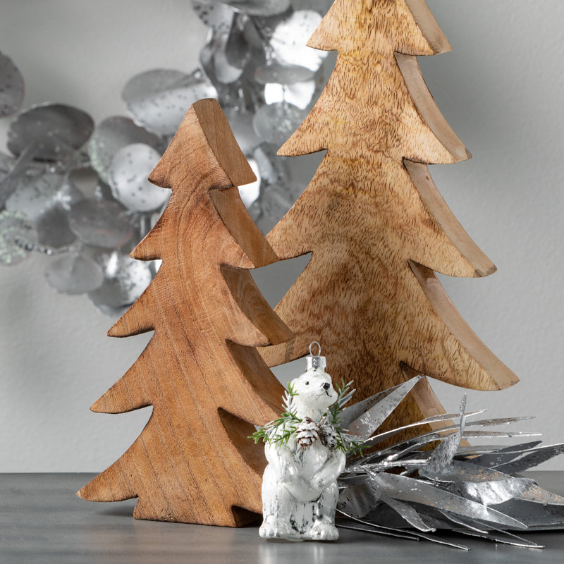 2 Piece Mango Wood Tree Accents Set
