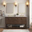 Meuble-lavabo autoportant en noyer de 60 po avec double lavabo et plateau en pierre artificielle Aastha-1289636781