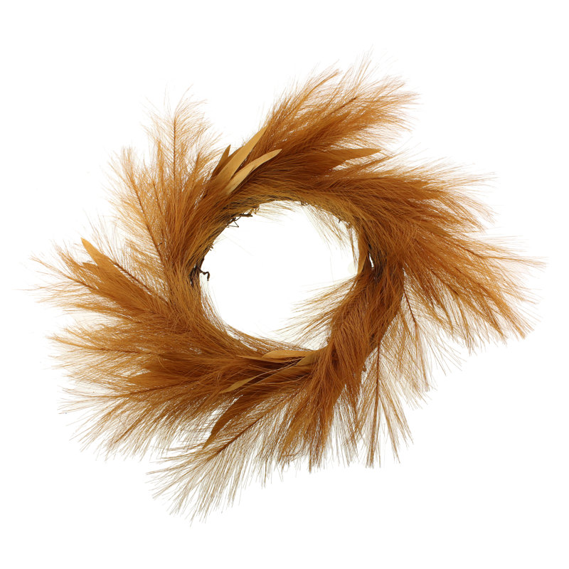 Faux Pampas Polyester 58cm Wreath, Orange