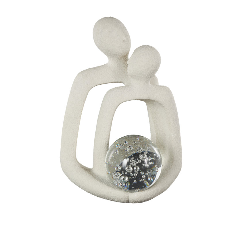 Sculpture Cole and Grey Polystone Abstract Textured People avec bulle de verre transparent texturé orbe et taches noires