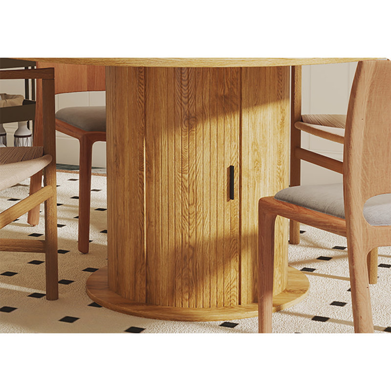 47" Storage Round Dining Table, Light Oak