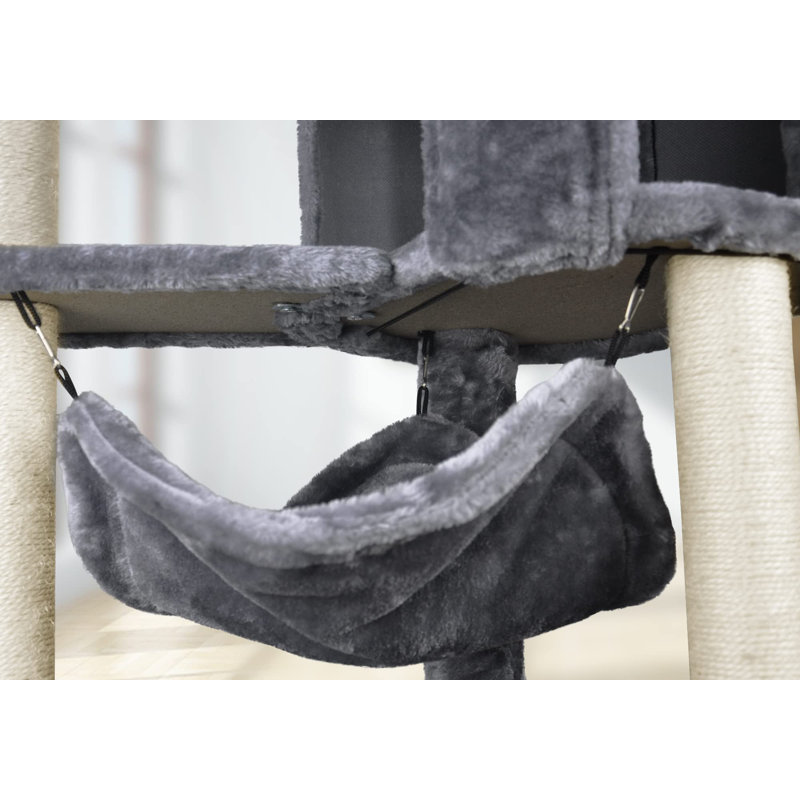 Gray Faux Fur Cat Tree with Condo and Hammock