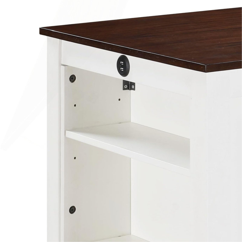 Table de salle à manger à hauteur de comptoir 36 po avec ports USB et tablettes, Brun et blanc, Mdf