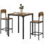 Ensemble de salle à manger à hauteur de comptoir 3 pièces en acier noir et brun élégant, table carrée avec deux tabourets pour petits espaces, style industriel