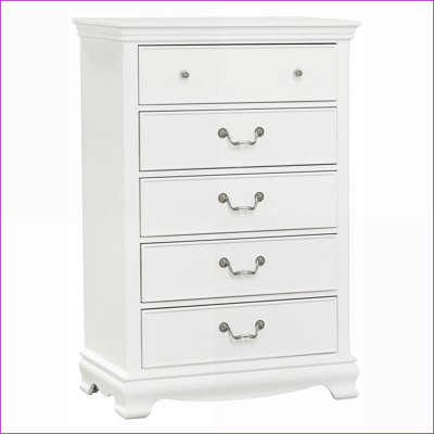 Commodes et amp; Commode 5 tiroirs en bois blanc avec garde-robe traditionnelle | Blanc | Bois