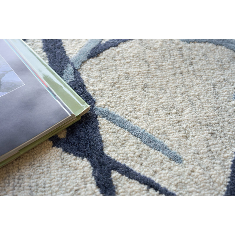 Mystic Rectangle Abstract Hand Tufted Wool Area Rug in Navy, Rectangle 12' x 15'