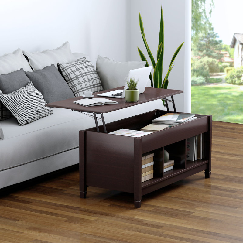 Table basse à 4 pieds avec rangement Jocasta, H 24,5 po x L 41 po x l 19 po, Brun, Brun