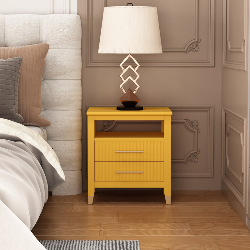 Ambyr 50cm W Solid + Manufactured Wood Bedside Table, Yellow