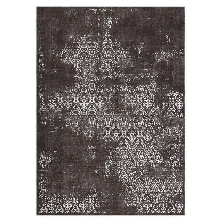 Machine Washable Rugs Oriental Floral Non-Slip Low Pile Rubber Backing Area Rug for Living Room Bedroom Kitchen Dining Room Dorm and Bedside Decor