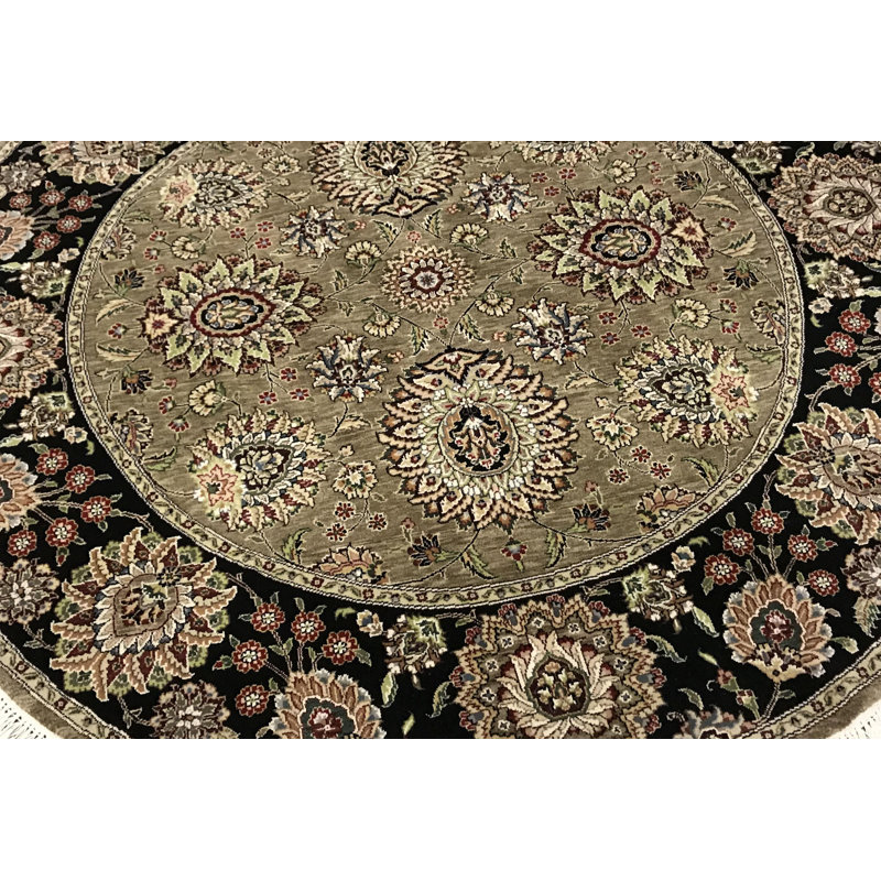 Tapis chameau et noir rond noué à la main de haute qualité