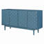 Buffet moderne à 4 portes avec portes à motif convexe et 2 poignées argentées pour le salon, la salle à manger et la cuisine (bleu marine)