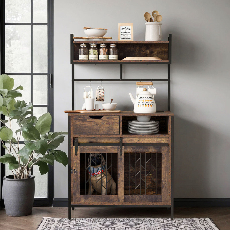Armoire d'entrée industrielle 31,5 "avec cage pour chien, prises de courant et crochets de rangement