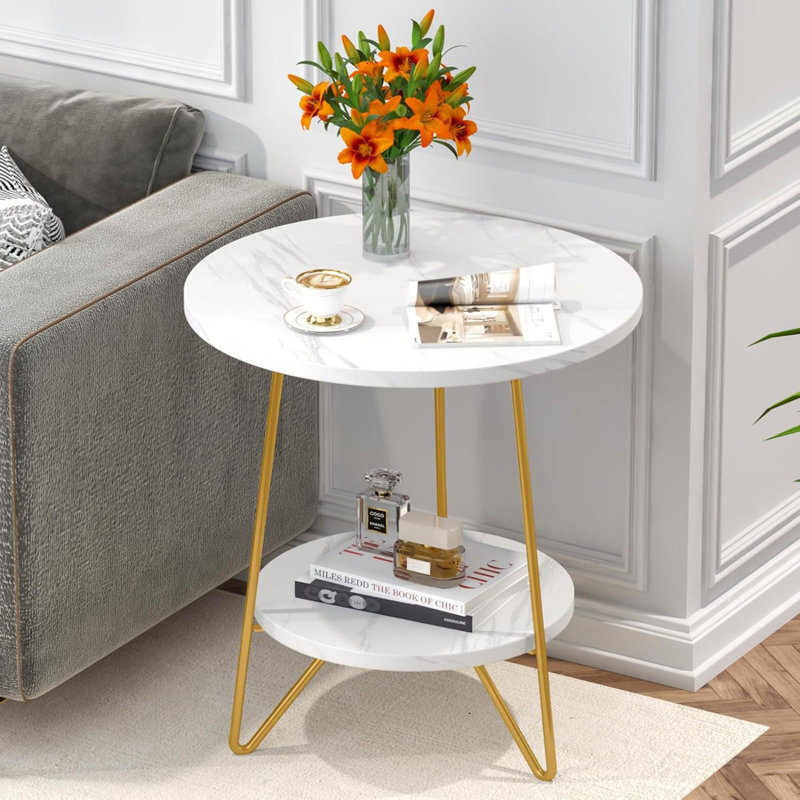 Table de bout ronde 18,7 po en faux marbre 18,7 po