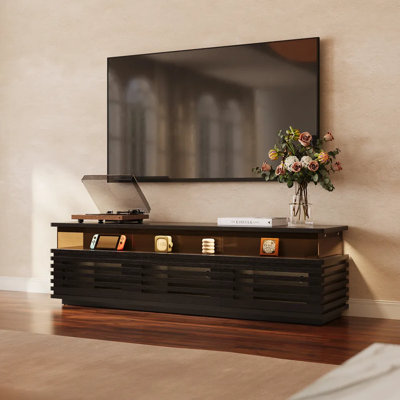 Selene Slatted Media Console With LED Lighting, No Assembly Required