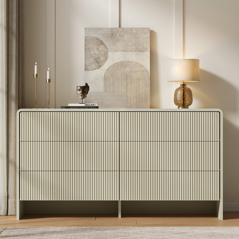 55.1" W 6 - Drawer Dresser, Beige