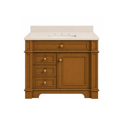 Meuble-lavabo en noyer clair de 36 po x P 21 po avec comptoir simple encastré en cristal Cristal Blanche Joselle