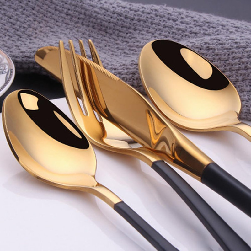 Ensemble d'ustensiles de cuisine 24 pièces en acier inoxydable pour 6 couverts, Noir, noir, noir, noir