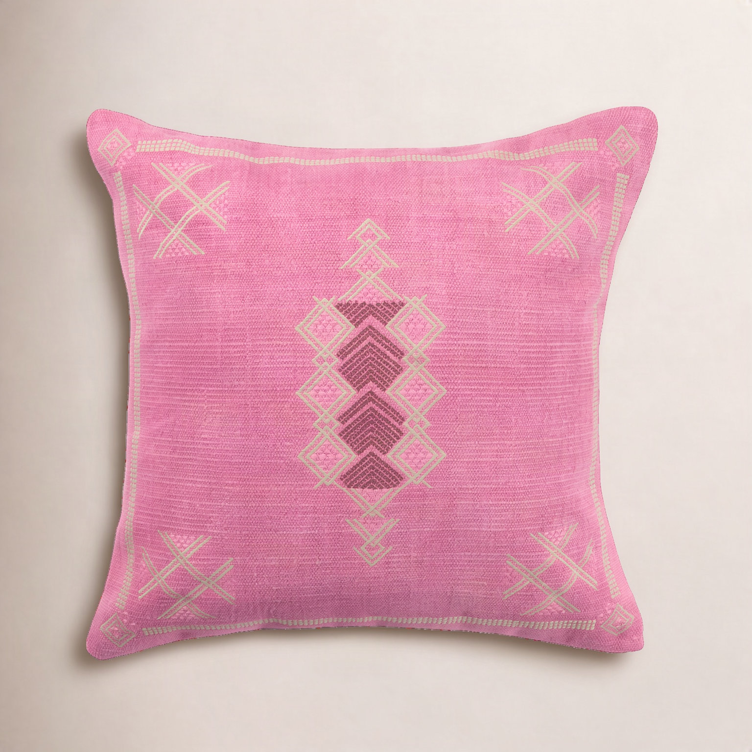 Mikes 24" x 24" Wool Pillow Cover, Polyester/Polyfill, Pink/Light Tan