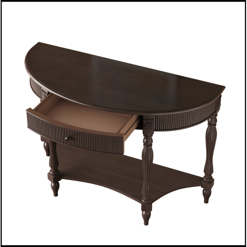 Demi-lune en bois avec tiroir et tablette, Deep Rustic Brown