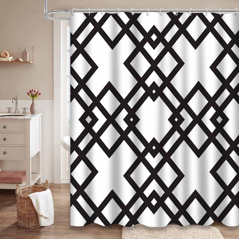 Rideau de douche moderne à motif géométrique noir et blanc avec 12 crochets, L 72 po x l 84 po
