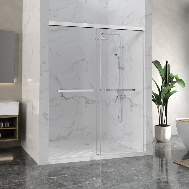 Ward Series 76 In. X 44-48 In. Frameless Sliding Shower Door In Polished Chrome With 3/8" (10Mm) Tempered Clear Glass