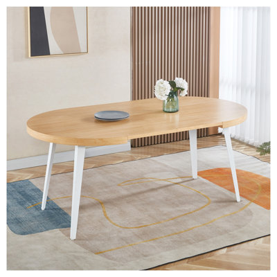 Extendable Rectangular Dining Table with MDF Top and Metal Legs, Oak Finish