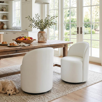 Upholstered Kitchen & Dining Room Barrel Chair, Mid Century Modern Round Velvet Dining Chair, 360 Degree Swivel Comfy Armless Accent Makeup Vanity Side Chair for Bedroom Living Room