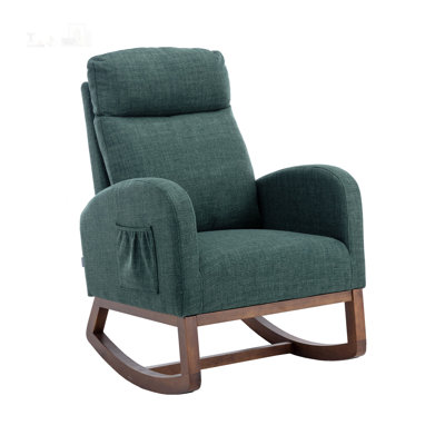 Chaise berçante moderne à haut dossier avec inclinaison et poche latérale - Fauteuil de chambre de bébé, de salon et de chambre à coucher | Pieds en bois massif, assemblage de 20 minutes