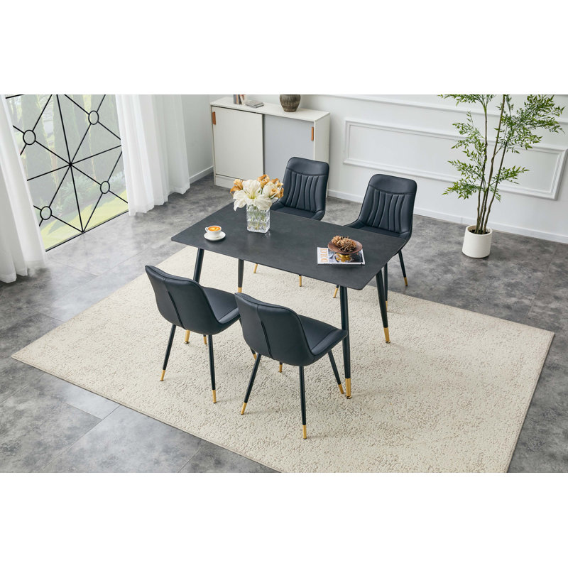 Table de salle à manger rectangulaire moderne, plateau de table en pierre frittée de qualité supérieure avec base en métal robuste, table de salle à manger et de cuisine résistante à la chaleur et aux égratignures (1 table)