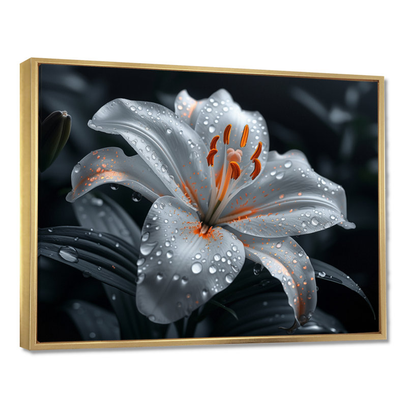 Photo de lys jardin blanc en cristal - lys, H 12 po x l 20 po, Cadre flottant doré