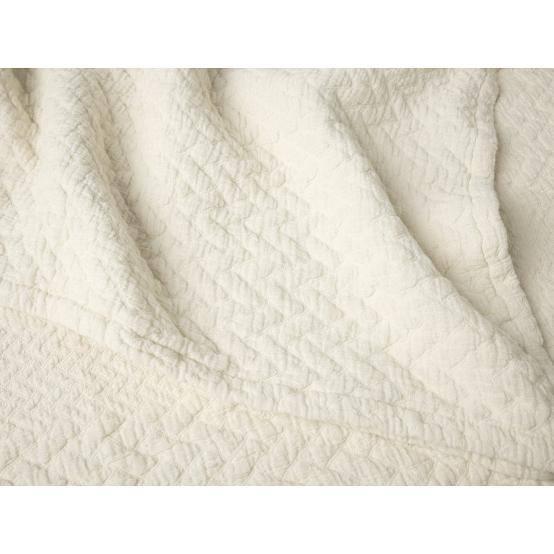 Angeles Organic Matelasse Cotton Blanket, 92" L x 90" W, Undyed