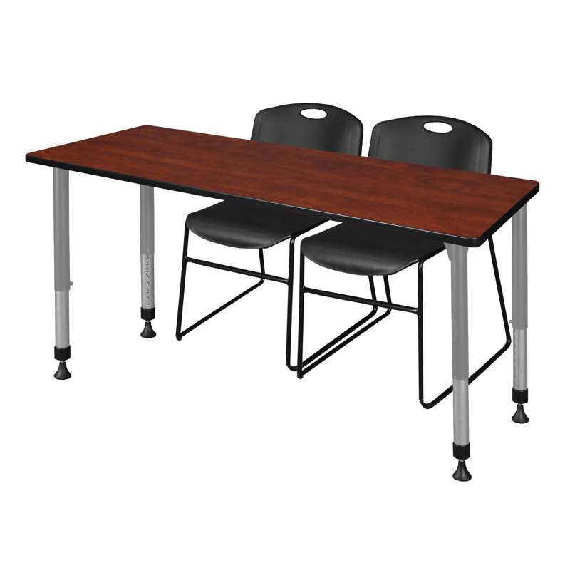 Regency Kee Adjustable Classroom Table & 2 Zeng Stack Chairs & Base, Cherry, 34" H x 60" L x 24" W