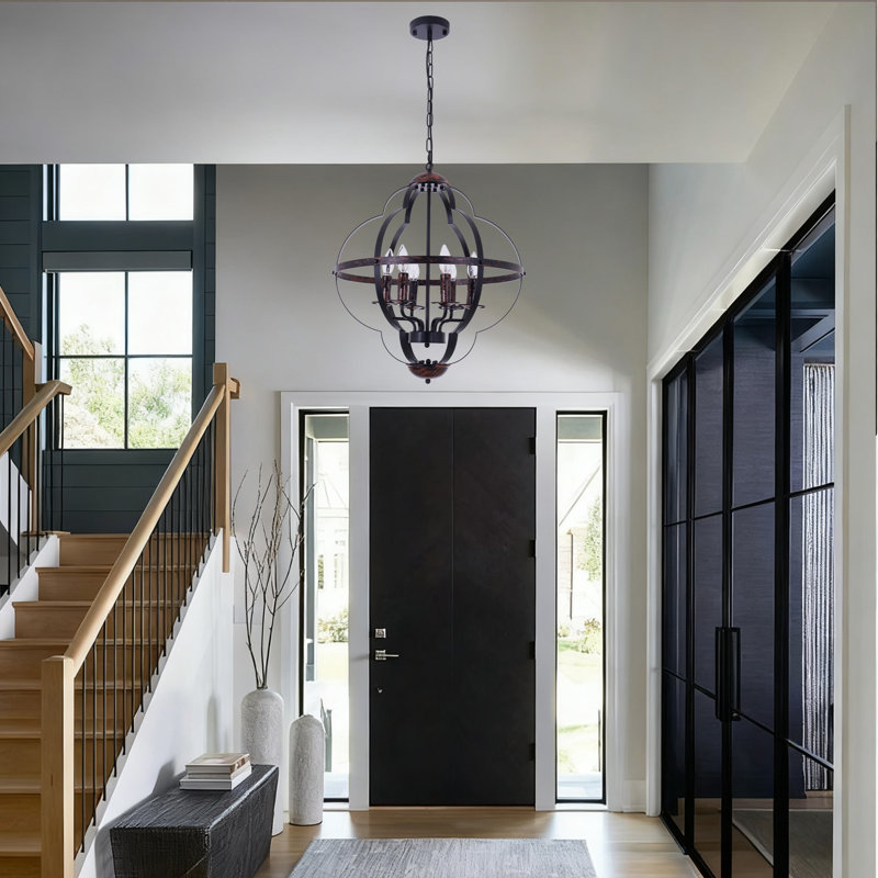 Dual-texture Industrial Chandelier|6-light Black & Oxidized Iron|47.2" Adjustable Drop|etl-certified Commercial Grade