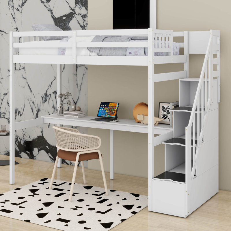 Lit mezzanine simple avec escalier de rangement et bureau