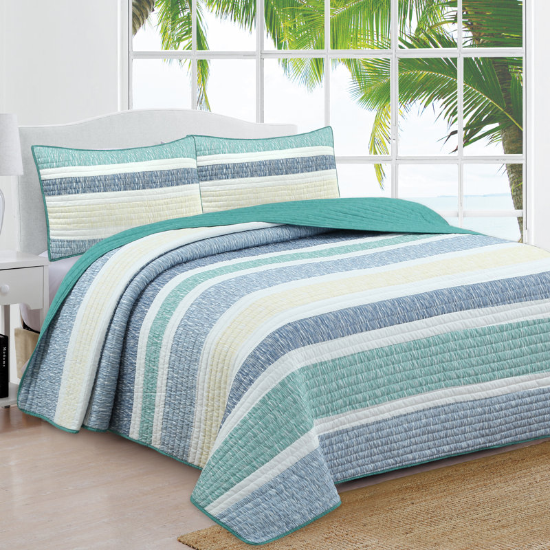 Green and Blue Reversible Microfiber Twin Quilt Set