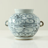 Approx.8 Inches Subtle Blue and White Vase with Two Handles