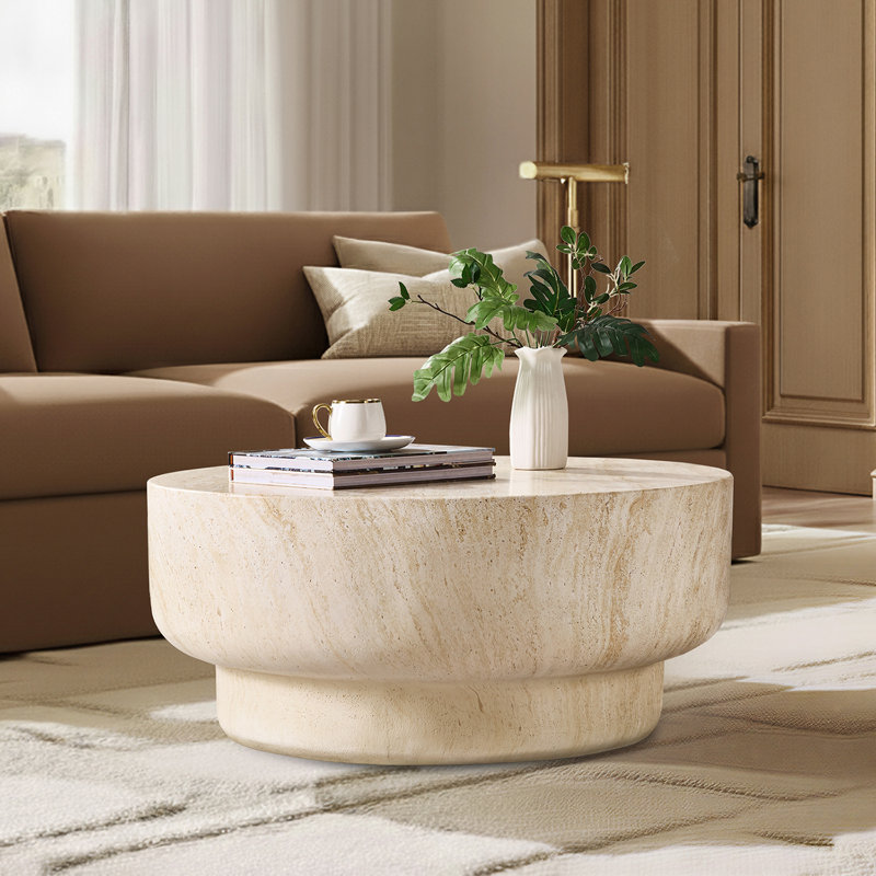 Table basse ronde à assemblage en béton l 32 po Watterson Amagoya, Naturel